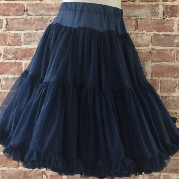 Gorgeous Vintage Navy Blue Soft Nylon Semi-Sheer Crinoline Petticoat - S/M - Picture 3 of 10
